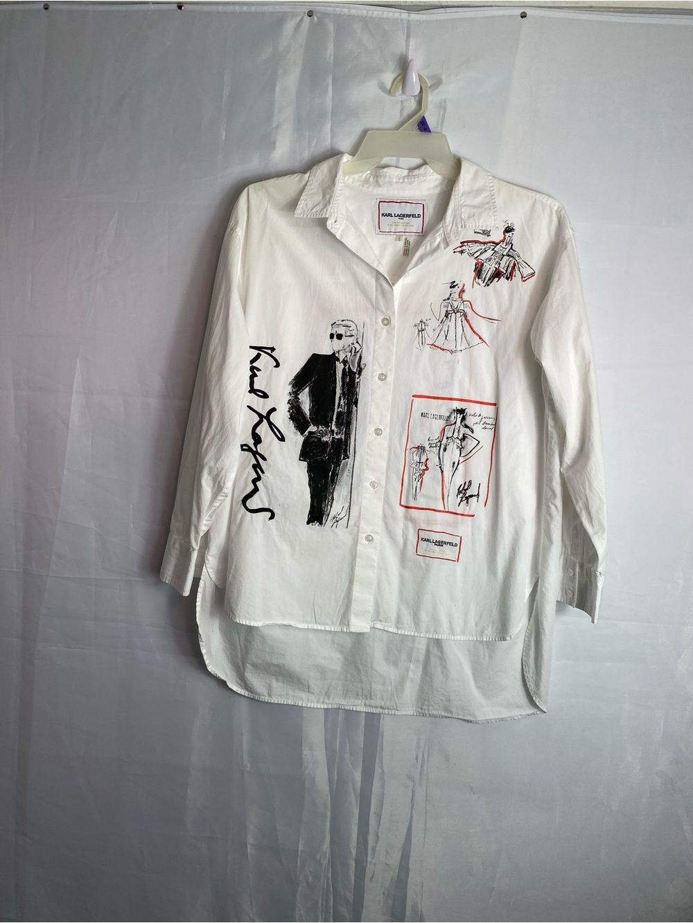 Karl Lagerfeld White Graphic Sketch Button-Down Shirt